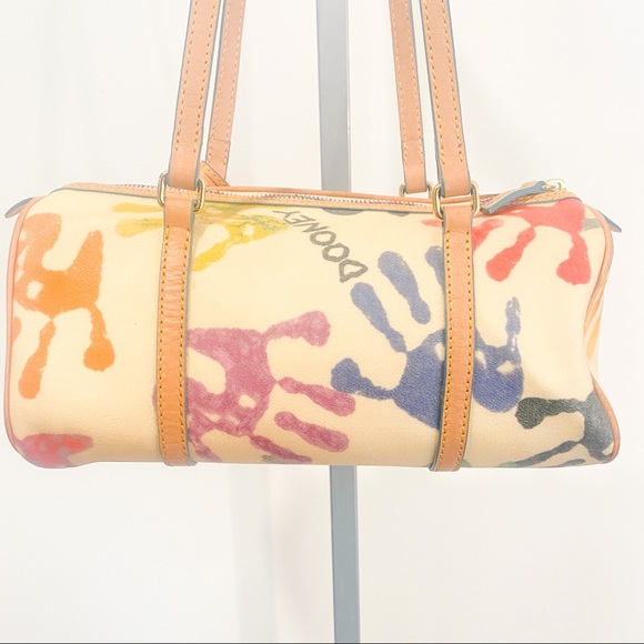 Dooney & Bourke Vintage Y2K Rainbow Handprint Round Barrel Shoulder Bag 2000s - Picture 10 of 14